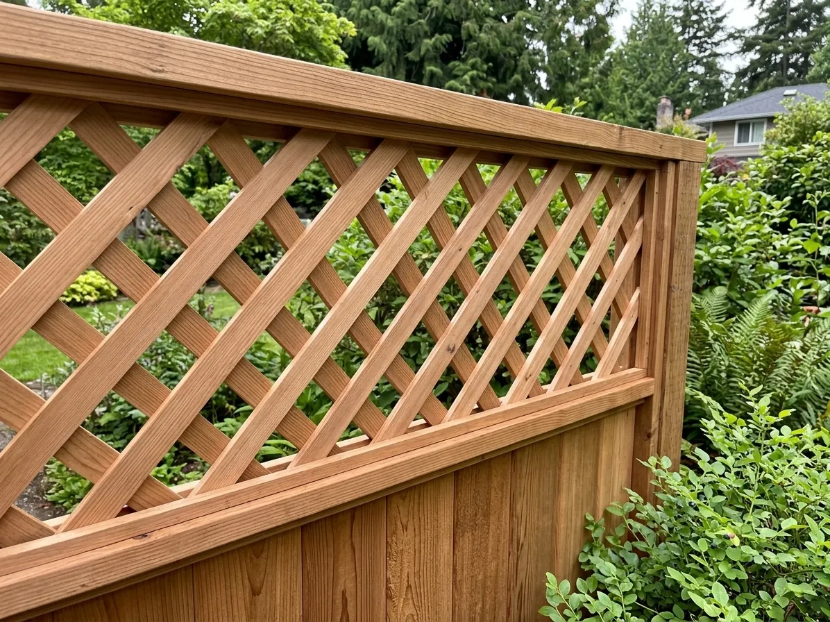 Diagonal lattice top cedar fence Fraser Valley British Columbia