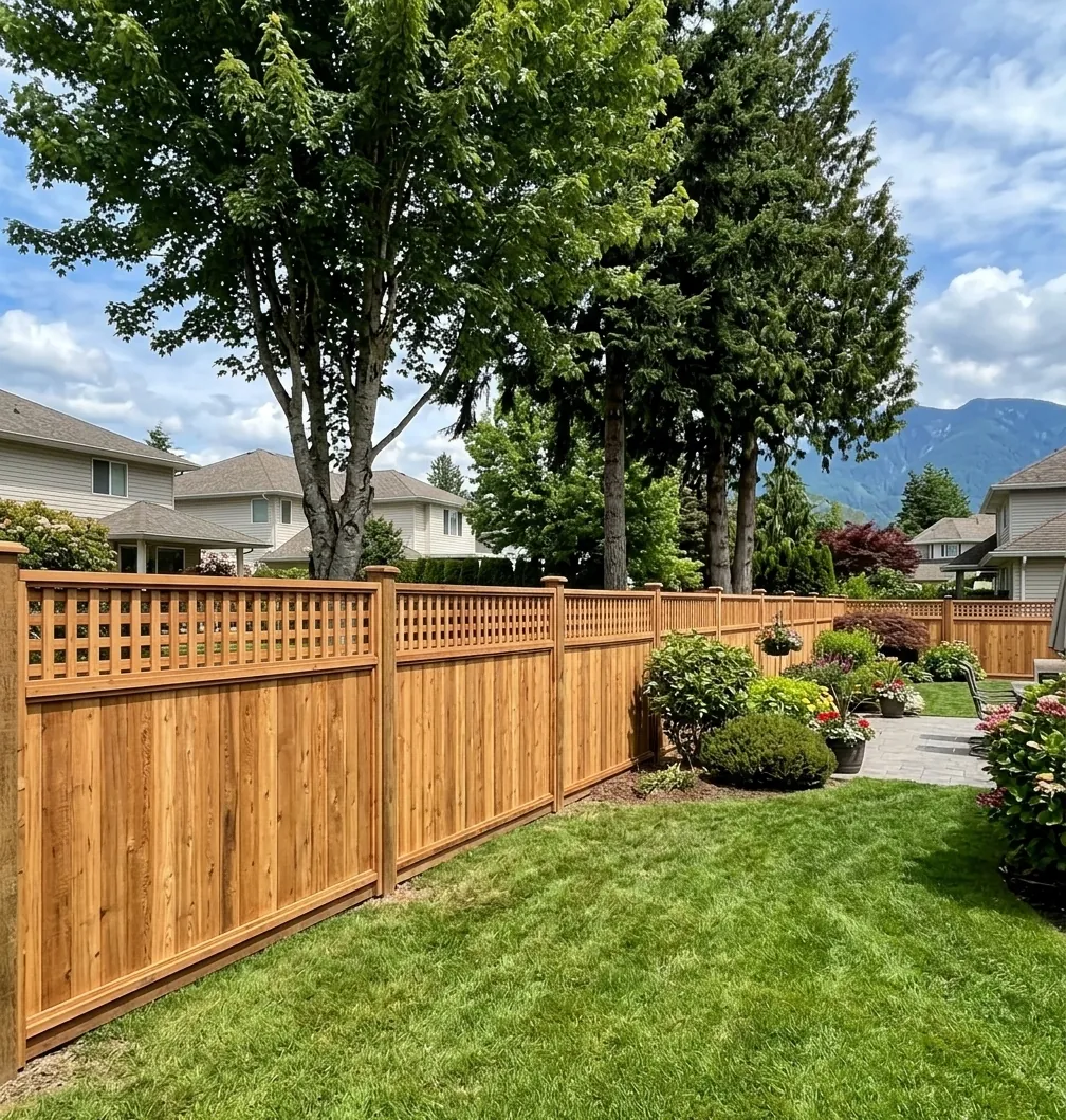 Cedar lattice top fence installed in Fraser Valley BC neighbourhood