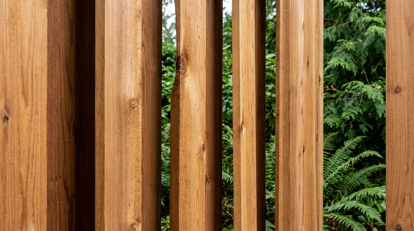 Overlapping board cedar privacy fence in Fraser Valley British Columbia