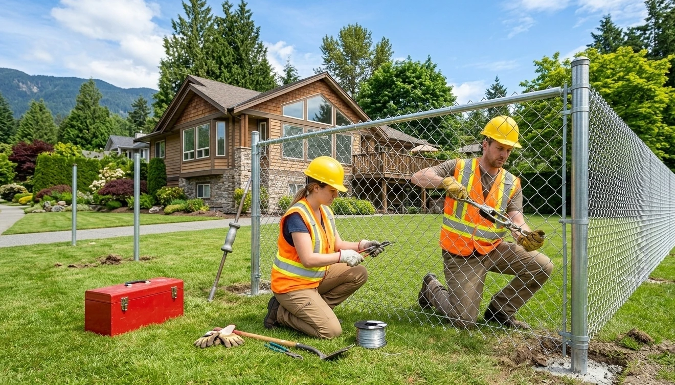 Winter Bros Fencing team on a job site in Fraser Valley