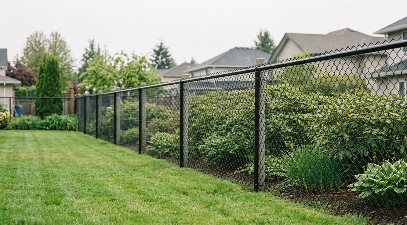 Black vinyl-coated chain link fence